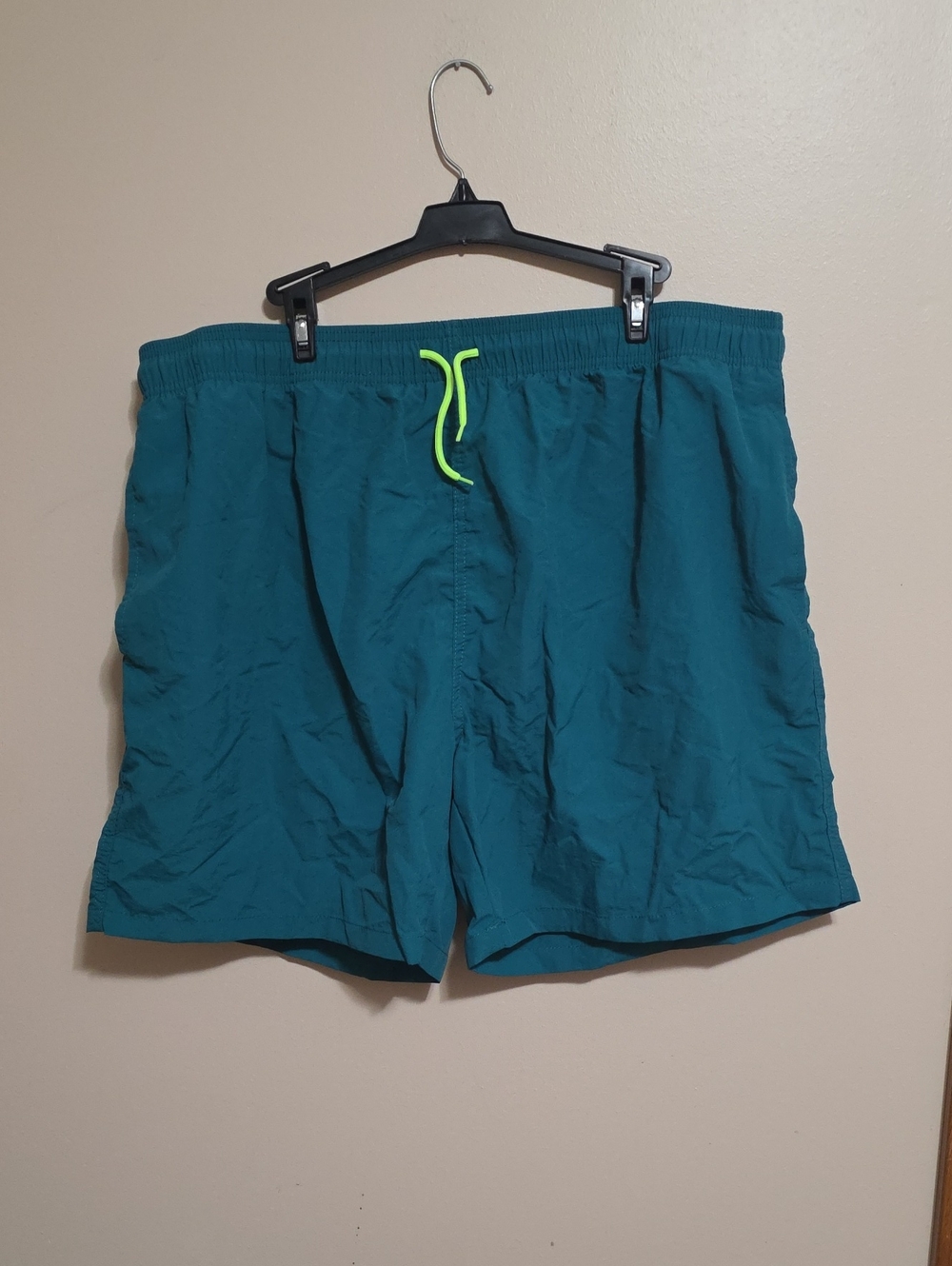 Men's Teal Swim Shorts with Neon Drawstring